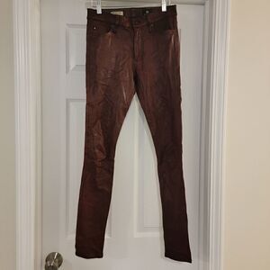 AG Pants Lamb Leather Farrah Skinny High Rise Wine Soft Saks Fifth Avenue sz 26